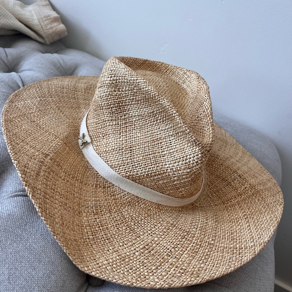 Stylish Tan Straw Hat with Cream Band
